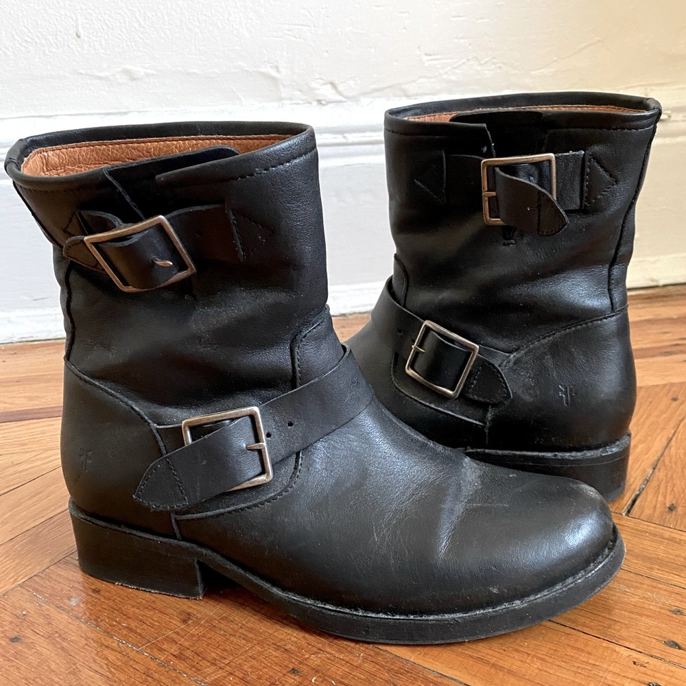 Frye Patent Leather Buckle Boots